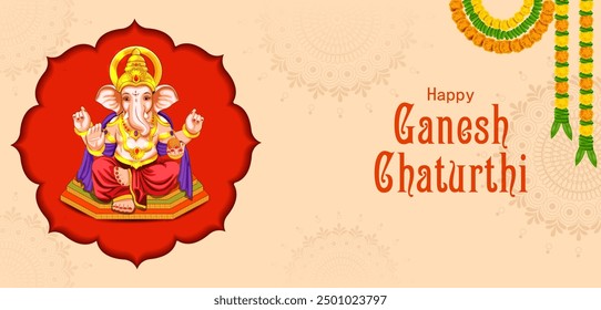 vector illustration of Lord Ganapati for Happy Ganesh Chaturthi festival religious banner background