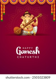 vector illustration of Lord Ganapati for Happy Ganesh Chaturthi festival religious banner background