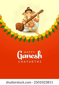 vector illustration of Lord Ganapati for Happy Ganesh Chaturthi festival religious banner background