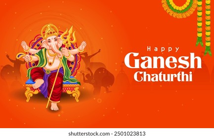 vector illustration of Lord Ganapati for Happy Ganesh Chaturthi festival religious banner background