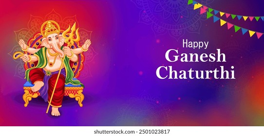 vector illustration of Lord Ganapati for Happy Ganesh Chaturthi festival religious banner background