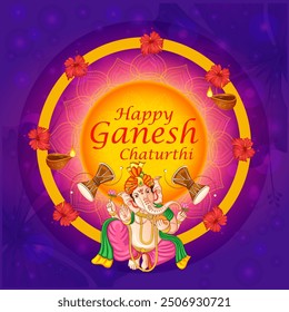 vector illustration of Lord Ganapati for Happy Ganesh Chaturthi festival religious banner background