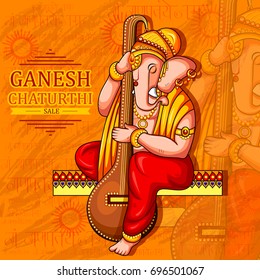 vector illustration of Lord Ganapati for Happy Ganesh Chaturthi festival shopping sale offer promotion advetisement background