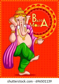 vector illustration of Lord Ganapati for Happy Ganesh Chaturthi festival background with text Bappa Morya ( My father Morya)