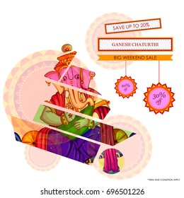 vector illustration of Lord Ganapati for Happy Ganesh Chaturthi festival shopping sale offer promotion advetisement background