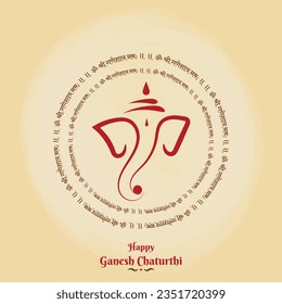 Vector illustration of Lord Ganesh background for Happy Ganesh Chaturthi, Hindi Text of Om Shree Ganeshay Namah (Lord Ganesha, I pray to you)