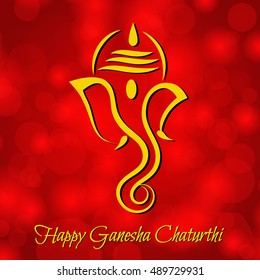 Vector illustration of Lord Ganesh for Ganesh Chaturthi in red bokeh background.