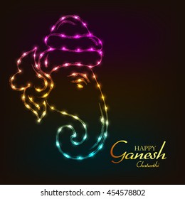 Vector illustration of Lord Ganesh Face for Ganesh Chaturthi in colorful Shiny background.