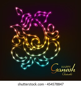 Vector illustration of Lord Ganesh Face for Ganesh Chaturthi in colorful Shiny background.