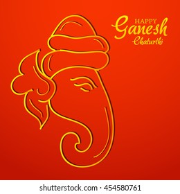 Vector illustration of Lord Ganesh Face for Ganesh Chaturthi in red background.