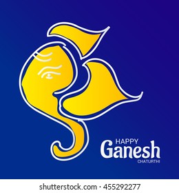 Vector illustration of a Lord Ganesh Face for Happy Ganesh Chaturthi in Blue Background.