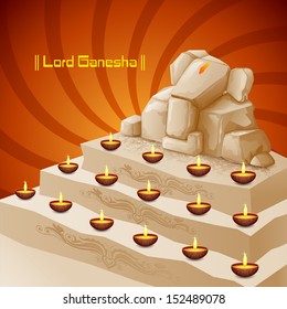 vector illustration of Lord Ganesha with burning diya