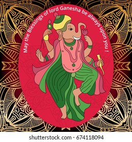 Vector illustration of Lord Ganesha for Ganpati Chaturthi. Background, poster or postcard. For Design