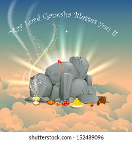 vector illustration of Lord Ganesha on clouds
