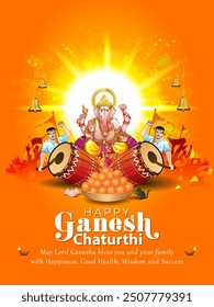 Ilustración vectorial de Lord Ganpati. Feliz Ganesh chaturthi puja fondo de festival tradicional indio.