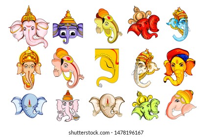 vector illustration of Lord Ganpati on Ganesh Chaturthi, hindi calligraphy with ganesh head, background