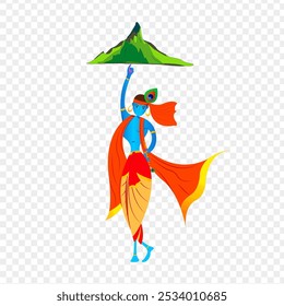 Ilustración vectorial del señor Krishna con govardhan parvat sobre fondo transparente