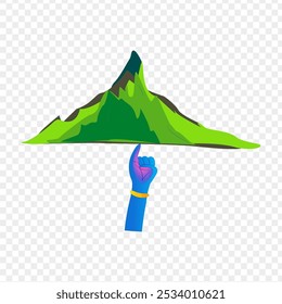 Vector illustration of lord Krishna hand with govardhan parvat on transparent background