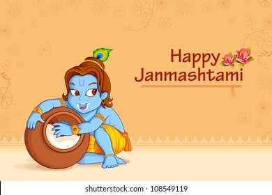 vector illustration of Lord Krishna stealing makhaan in Janmashtami