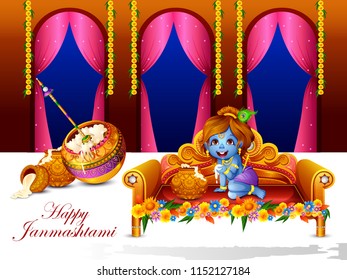 vector illustration of Lord Krishna stealing makhaan in Happy Janmashtami