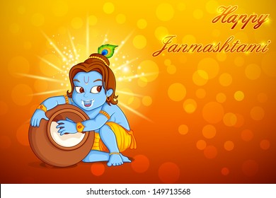 vector illustration of Lord Krishna stealing makhaan in Janmashtami