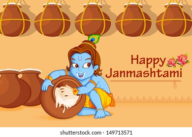 vector illustration of Lord Krishna stealing makhaan in Janmashtami