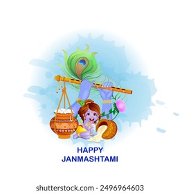 vector illustration of Lord Krishna stealing makhaan in Happy Janmashtami