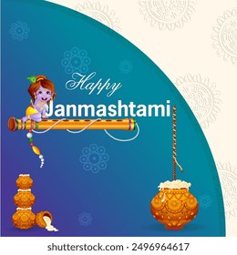 vector illustration of Lord Krishna stealing makhaan in Happy Janmashtami