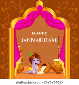 Ilustración vectorial del Señor Krishna robando makhaan en Happy Janmashtami