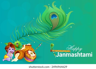 vector illustration of Lord Krishna stealing makhaan in Happy Janmashtami