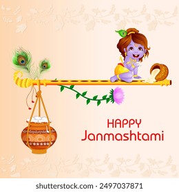 vector illustration of Lord Krishna stealing makhaan in Happy Janmashtami