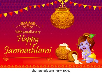 vector illustration of Lord Krishna stealing makhaan in Happy Janmashtami