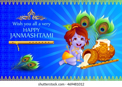 vector illustration of Lord Krishna stealing makhaan in Happy Janmashtami