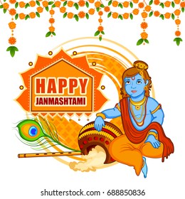 vector illustration of Lord Krishna stealing makhaan in Happy Janmashtami