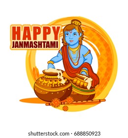 vector illustration of Lord Krishna stealing makhaan in Happy Janmashtami