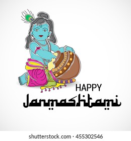 Vector illustration of Lord Krishna with stylish text for Happy Janmashtami.