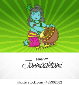 Vector illustration of Lord Krishna with stylish text for Happy Janmashtami.