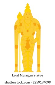 Vector illustration of Lord Murugan statue in Batu cave , Malaysia .