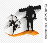 Vector illustration of lord Ram and Ravan silhouette on transparent background