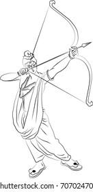 Vector Illustration of lord Rama with bow and arrow