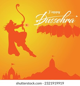 Vector illustration of Lord Rama, Dussehra festival vector graphics, Vector Silhouette of Hindu God Rama