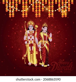 Vector illustration of lord rama and goddess sita for happy diwali