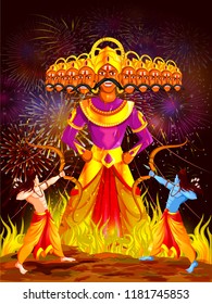 vector illustration of Lord Rama killing Ravana in Happy Dussehra festival of India