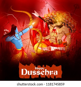 vector illustration of Lord Rama killing Ravana in Happy Dussehra festival of India