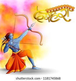 vector illustration of Lord Rama killing Ravana in Happy Navratri festival of India with Hindi word meaning Dussehra