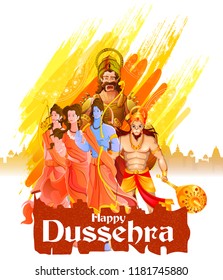 vector illustration of Lord Rama killing Ravana in Happy Dussehra festival of India