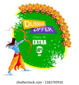 vector illustration of Lord Rama killing Ravanaw on Happy Dussehra shopping sale offer