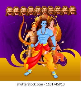 vector illustration of Lord Rama killing Ravana in Happy Dussehra festival of India