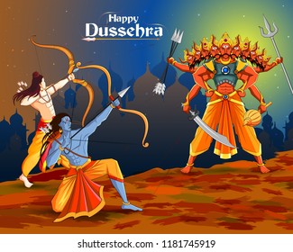 vector illustration of Lord Rama killing Ravana in Happy Dussehra festival of India