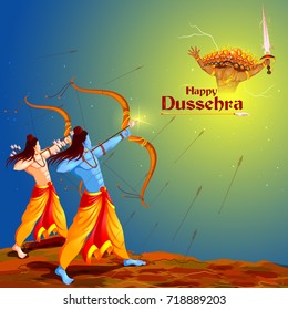 ilustração vetorial do Senhor Rama matando Ravana no festival Dussehra feliz da Índia